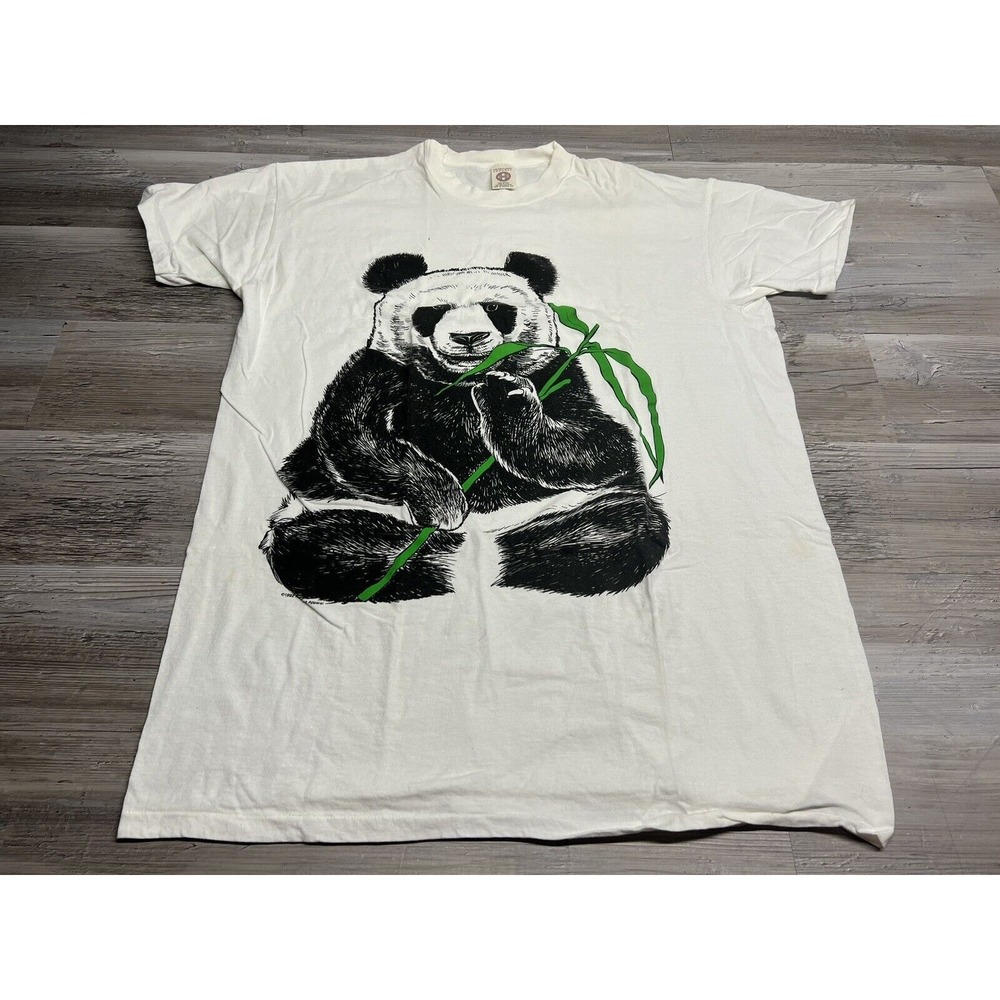 Vintage Heartland Panda T-Shirt OSFM White Cotton USA 90s Wildlife Graphic